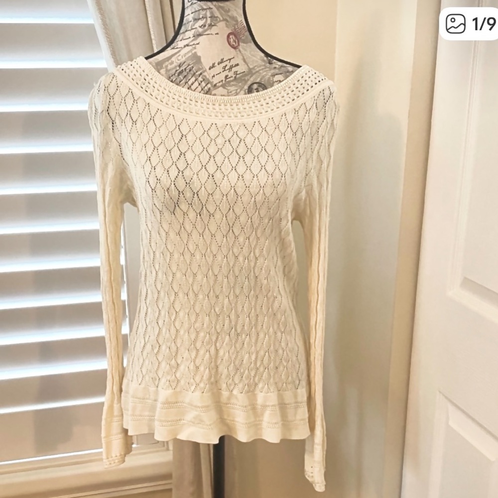 Emma James Cream Beaded Knit Sweater Size M | Feminine Boho Chic Lightweight - Picture 3 of 11